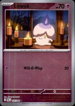 Litwick 036 Reverse Holo Pitch Black Pokémon kaart met glanzende vlamillustratie