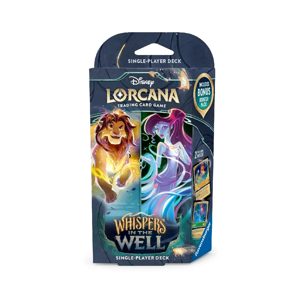 Lorcana Whispers in the Well Amber & Emerald starterdeck met Simba en Megara verpakking