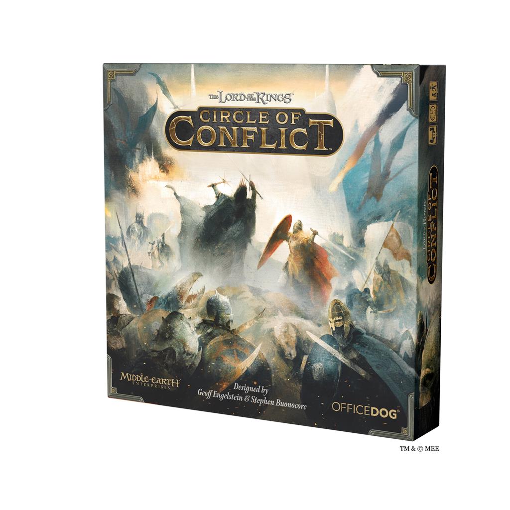 Lord of the Rings Circle of Conflict bordspel doos met dobbelstenen en spelborden - zijaanzicht