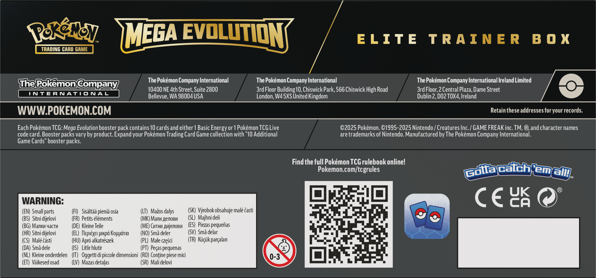 Pokémon Mega Evolution Elite Trainer Box met 9 boosterpacks, Riolu promo kaart, sleeves en accessoires van Mega Lucario.