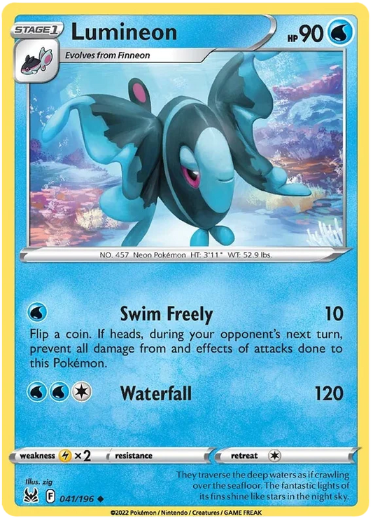 Lumineon common kaart #041/196 uit de Pokémon Lost Origin set met waterval-aanval