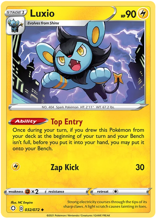 Luxio common Pokémon kaart #032/072 uit de Shining Fates set met Zap Kick aanval