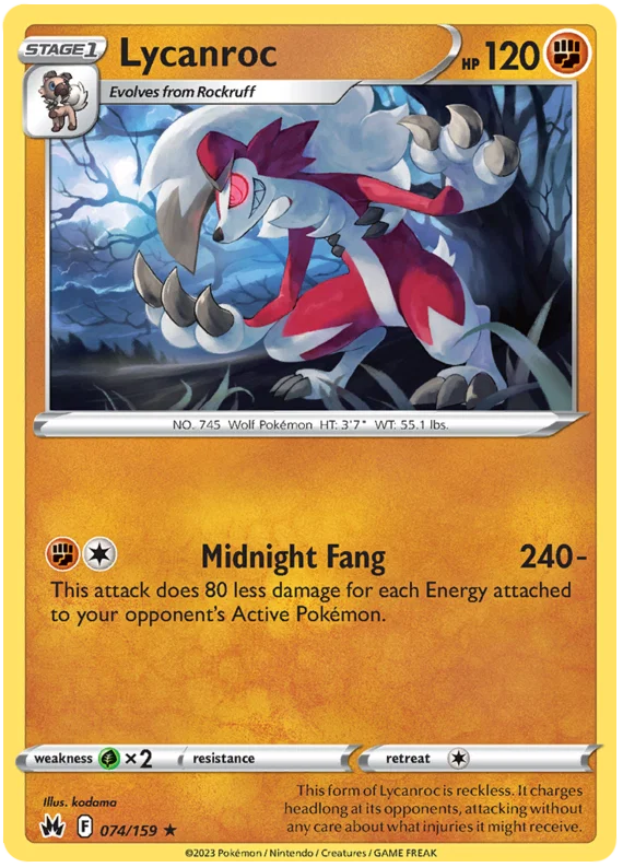 Lycanroc #074 common Pokémon kaart uit de Crown Zenith set