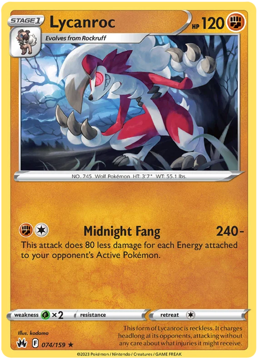 Lycanroc #074 common Pokémon kaart uit de Crown Zenith set