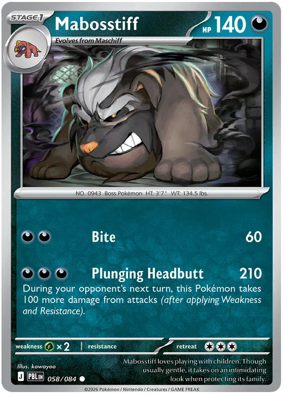 Mabosstiff common Pokémon kaart nummer 058 uit de Pitch Black set
