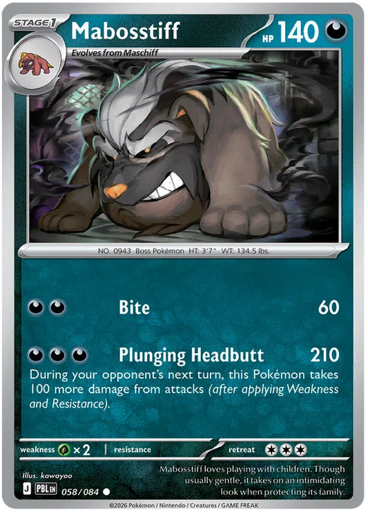 Mabosstiff common Pokémon kaart nummer 058 uit de Pitch Black set