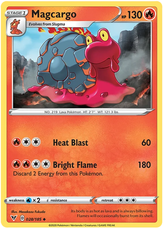 Magcargo common Pokémon kaart uit de Vivid Voltage set, kaartnummer 028/185