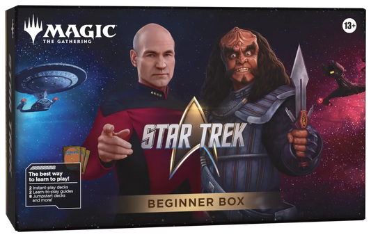 Magic the Gathering Star Trek Beginner Box met Captain Picard en Klingon krijger op de verpakking