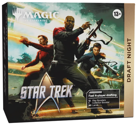 Magic the Gathering Star Trek Draft Night boosterbox met Kirk, Spock en Worf artwork