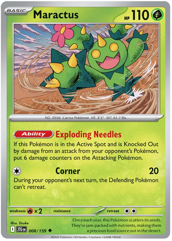 Maractus common kaart nummer 008 uit de Pokémon Journey Together set