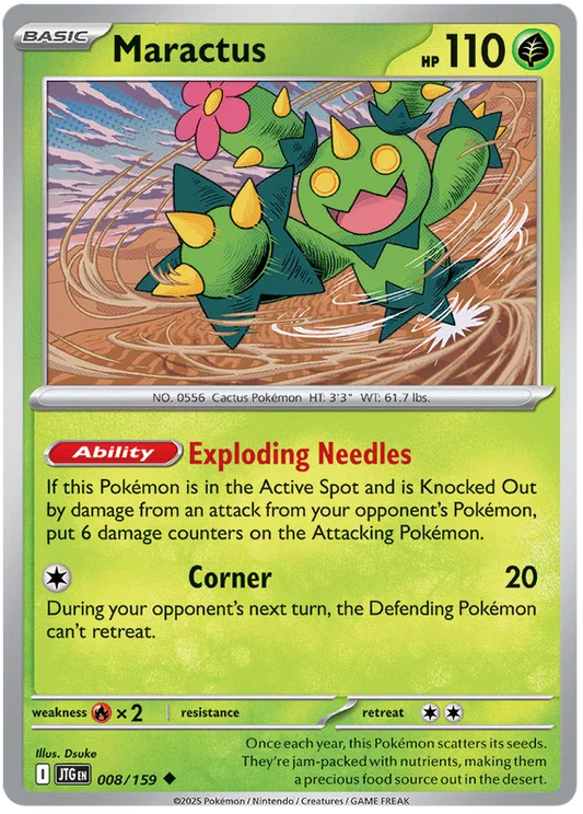 Maractus common kaart nummer 008 uit de Pokémon Journey Together set