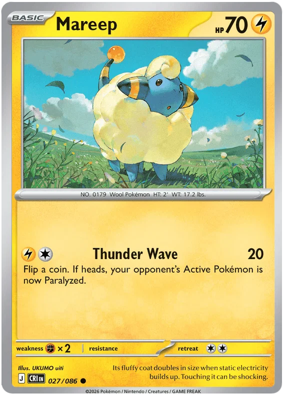 Mareep common Pokémon kaart nummer 027 uit de Chaos Rising set