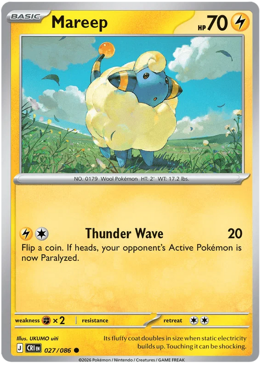 Mareep common Pokémon kaart nummer 027 uit de Chaos Rising set