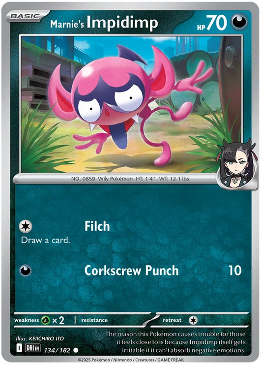 Marnie's Impidimp common kaart nummer 134 uit de Pokémon Destined Rivals set