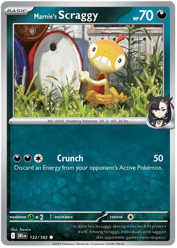 Marnie's Scraggy common Pokémon kaart nummer 132 uit de Destined Rivals set