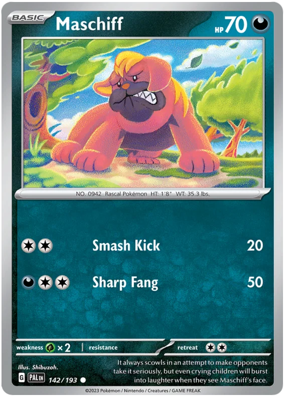 Maschiff #142 common uit de Paldea Evolved Pokémon set