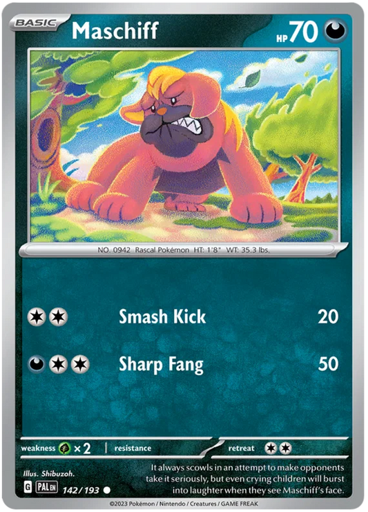 Maschiff #142 common uit de Paldea Evolved Pokémon set