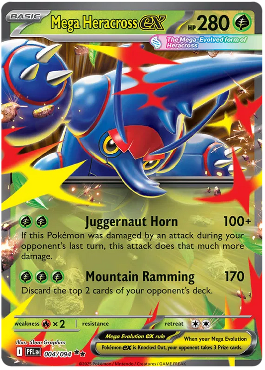 Mega Heracross ex #004 Pokémonkaart uit de set Phantasmal Flames