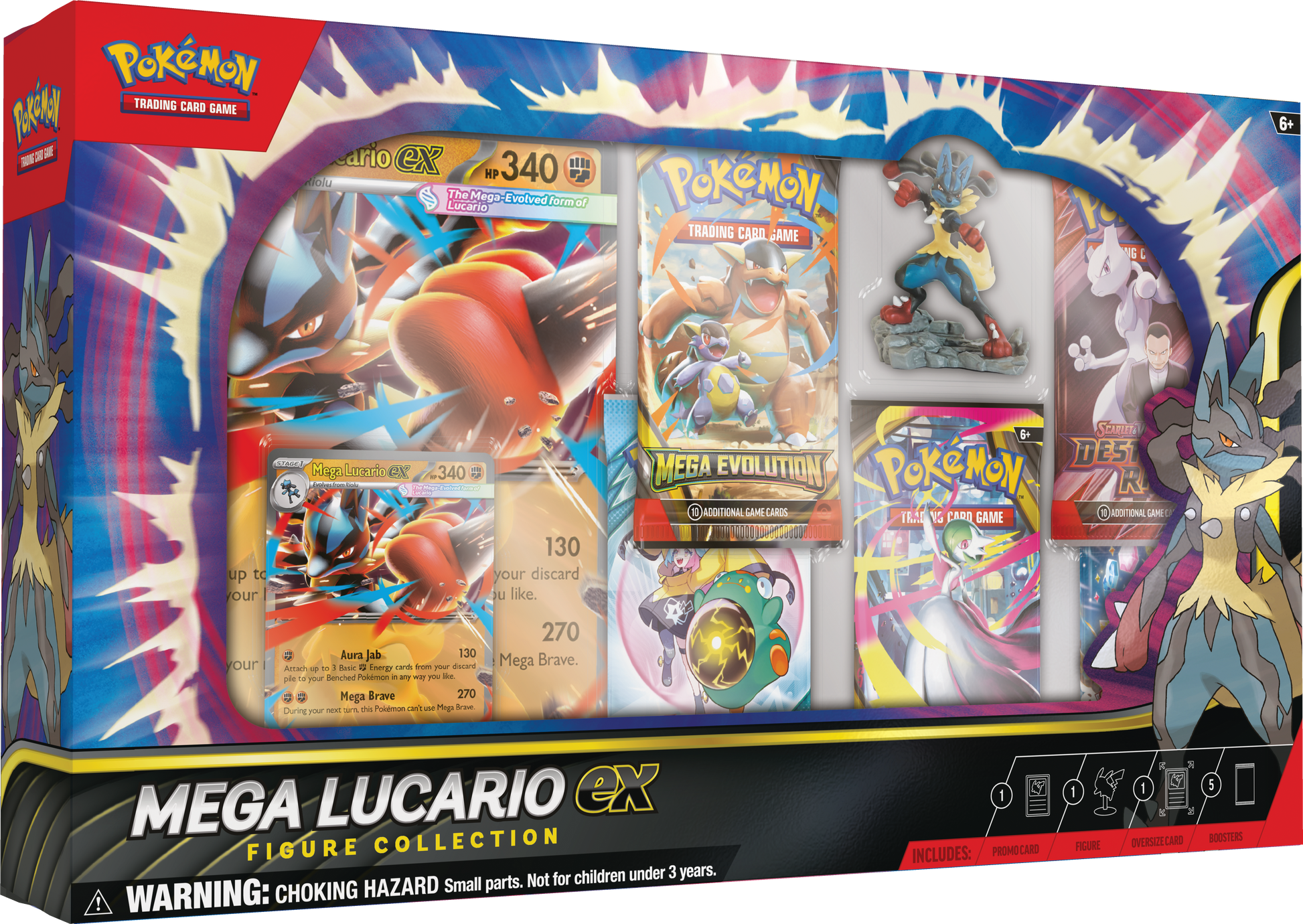 Mega Lucario ex Figure Collection met promo kaart, figuur, oversized kaart en Pokémon boosterpacks uit Mega Evolution series.