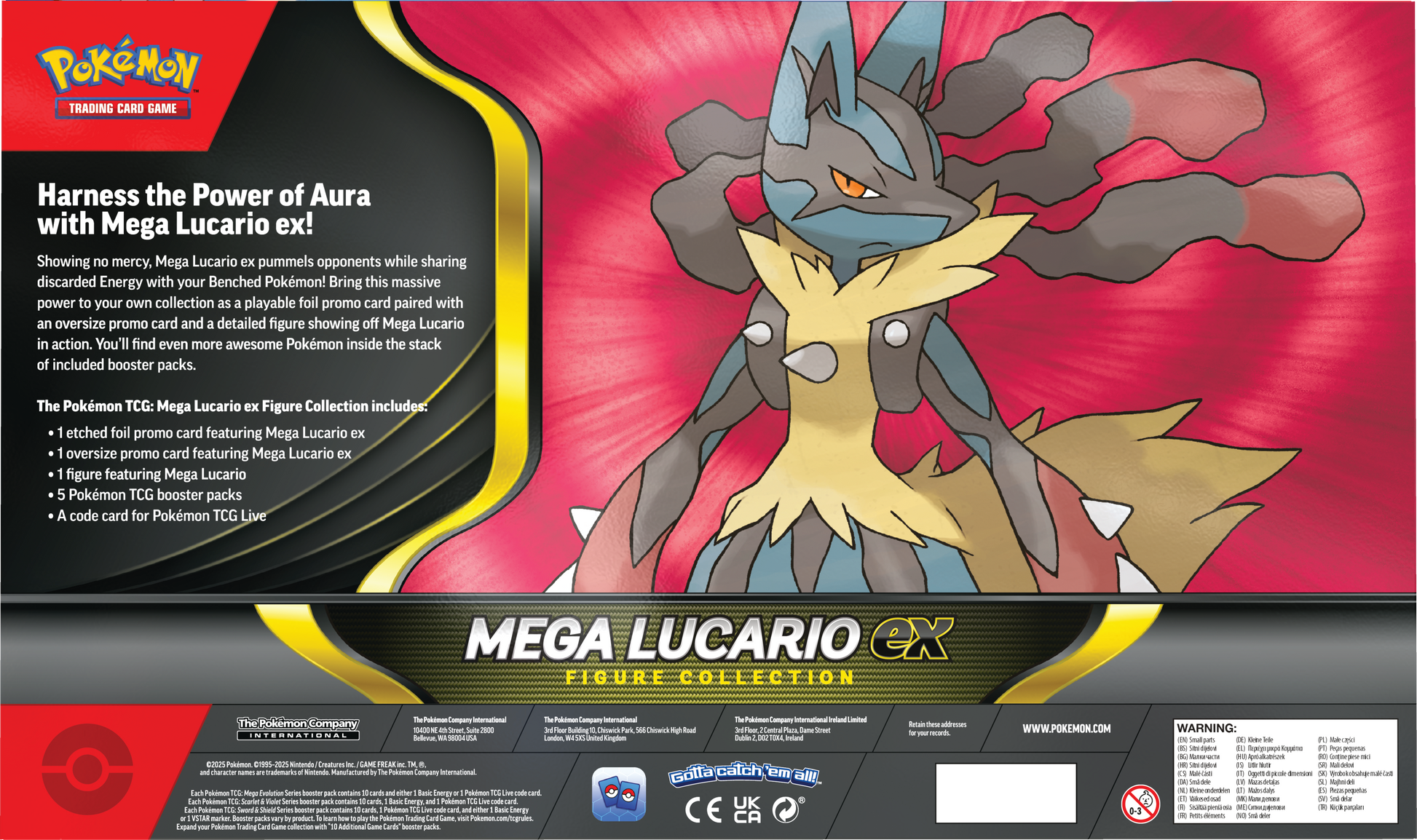 Mega Lucario ex Figure Collection met promo kaart, figuur, oversized kaart en Pokémon boosterpacks uit Mega Evolution series.
