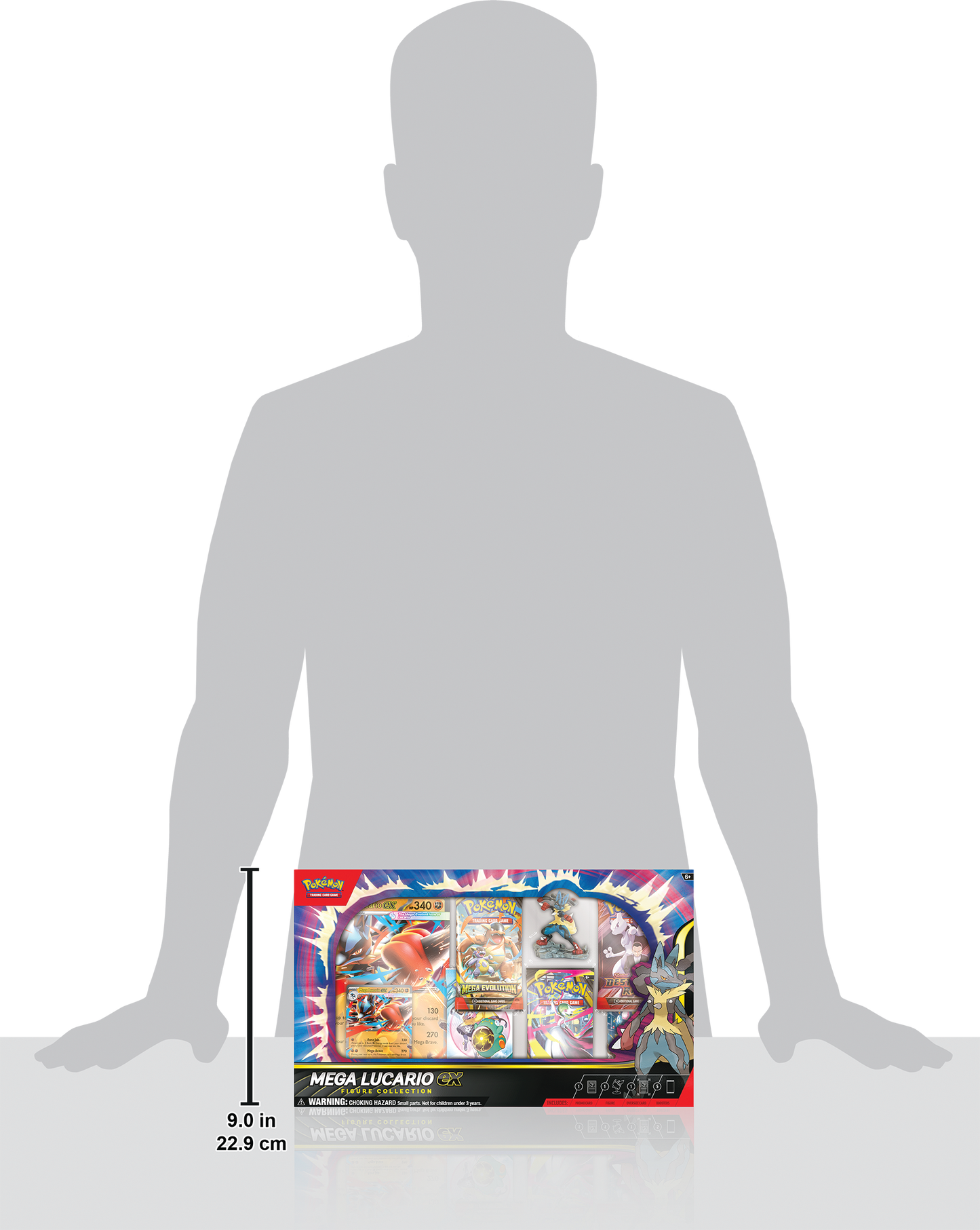 Mega Lucario ex Figure Collection met promo kaart, figuur, oversized kaart en Pokémon boosterpacks uit Mega Evolution series.