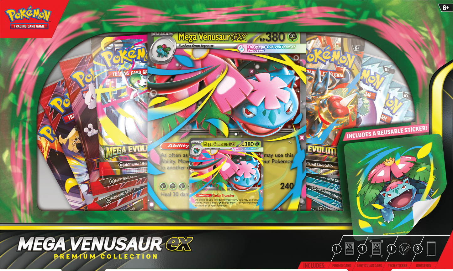 Mega Venusaur ex Premium Collection met promokaart, oversized kaart en 8 Pokémon boosterpacks.