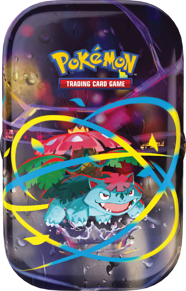 Pokémon Mega Evolution Mini Tin met Mega Venusaur-design en 2 boosterpacks.