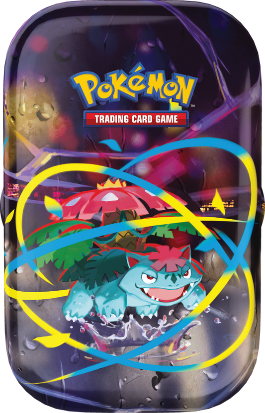Pokémon Mega Evolution Mini Tin met Mega Venusaur-design en 2 boosterpacks.