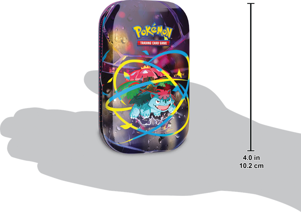 Pokémon Mega Evolution Mini Tin met Mega Venusaur-design en 2 boosterpacks.