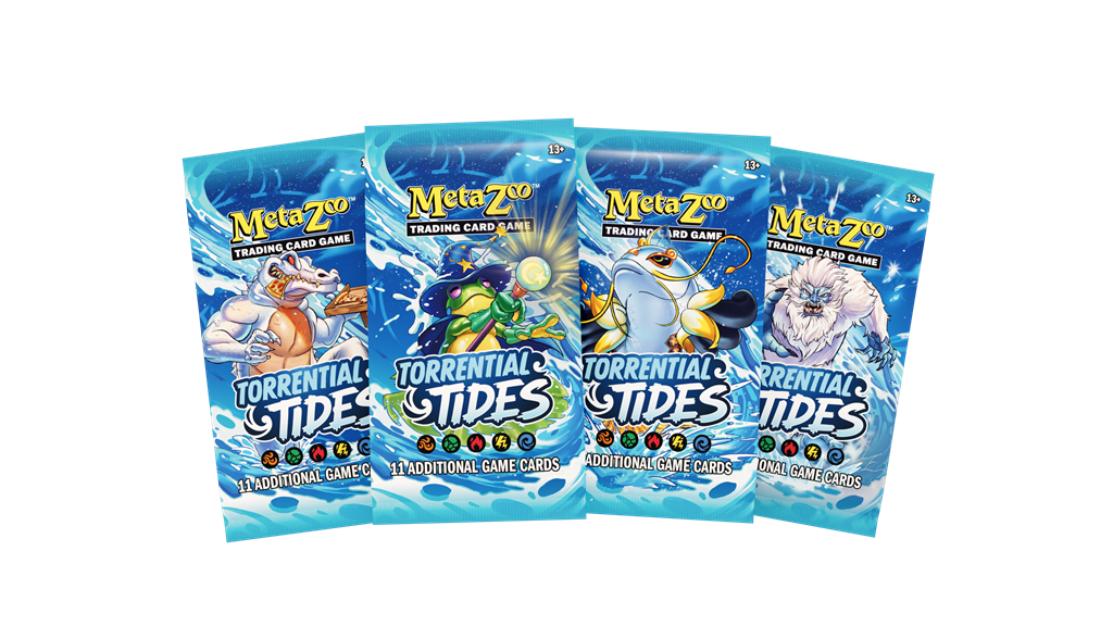 MetaZoo Torrential Tides losse boosterpack met water-themed cryptid kaarten