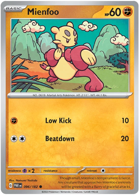 Mienfoo common Pokémon kaart nummer 096 uit de Paradox Rift set