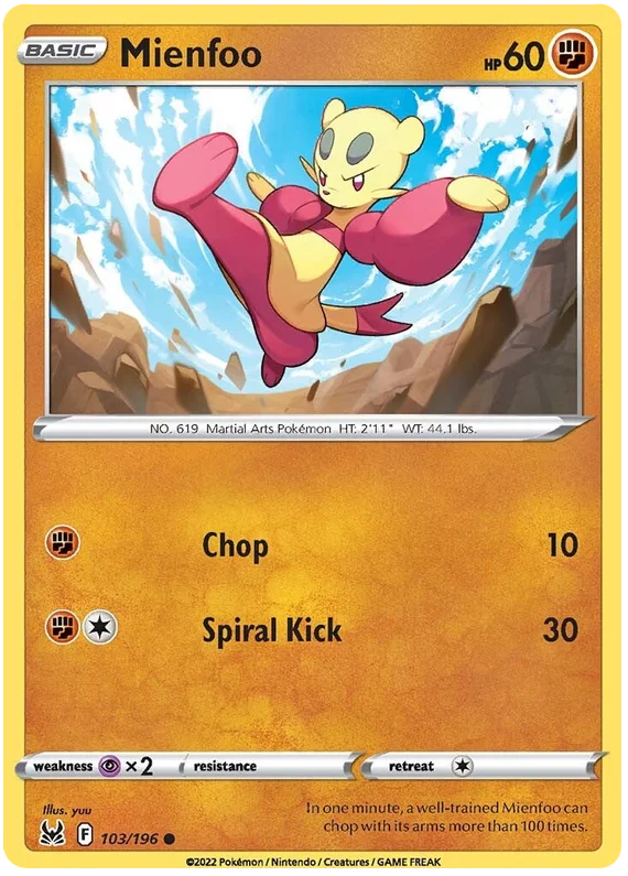 Mienfoo common kaart #103/196 uit de Pokémon Lost Origin set