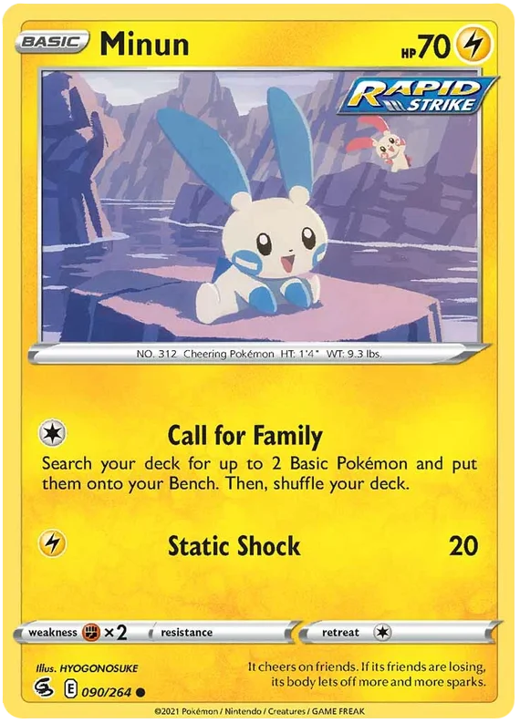 Minun common Fusion Strike Pokémon kaart nummer 090/264