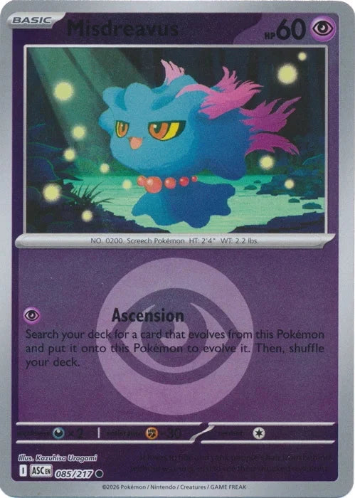 Misdreavus Reverse Holo #085 uit de Ascended Heroes Pokémon kaartenset