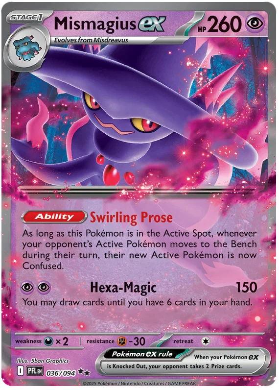 Mismagius ex #036 Phantasmal Flames Pokémon kaart met Spookachtige illustratie