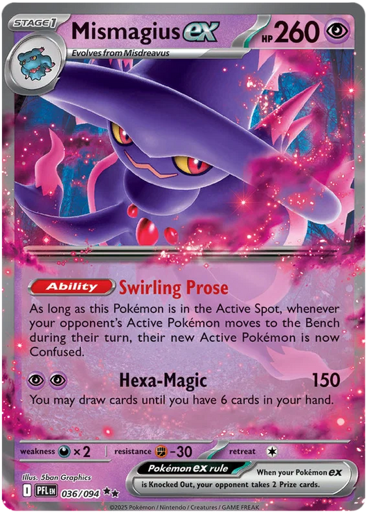 Mismagius ex #036 Phantasmal Flames Pokémon kaart met Spookachtige illustratie