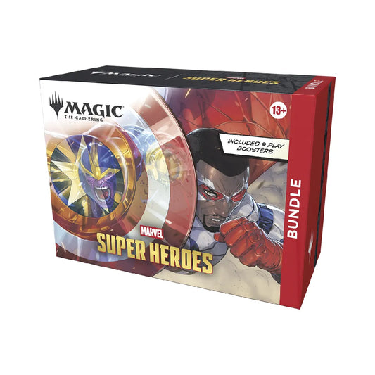Voorkant van de Magic The Gathering x Marvel Super Heroes Fat Pack Bundle verpakking.