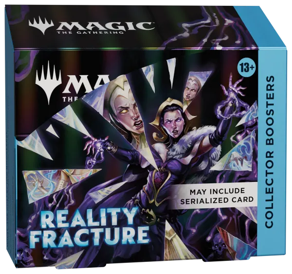 Luxe display box van de Magic: The Gathering Reality Fracture Collector Boosters met 12 packs.