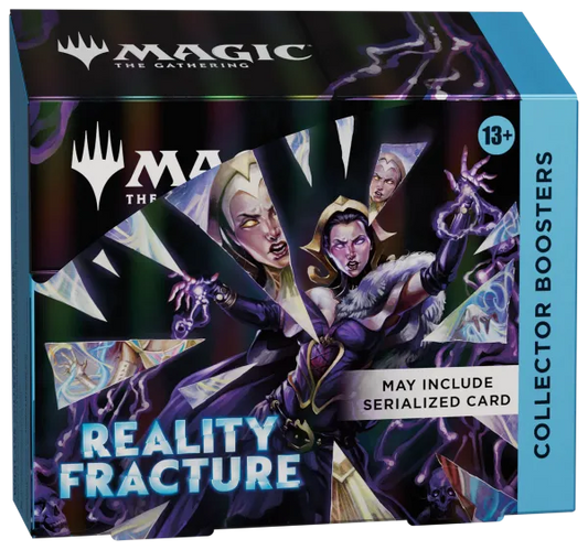 Luxe display box van de Magic: The Gathering Reality Fracture Collector Boosters met 12 packs.