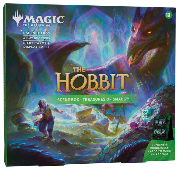 Voorkant van de Magic: The Gathering The Hobbit Scene Box - Treasures of Smaug met de draak Smaug.
