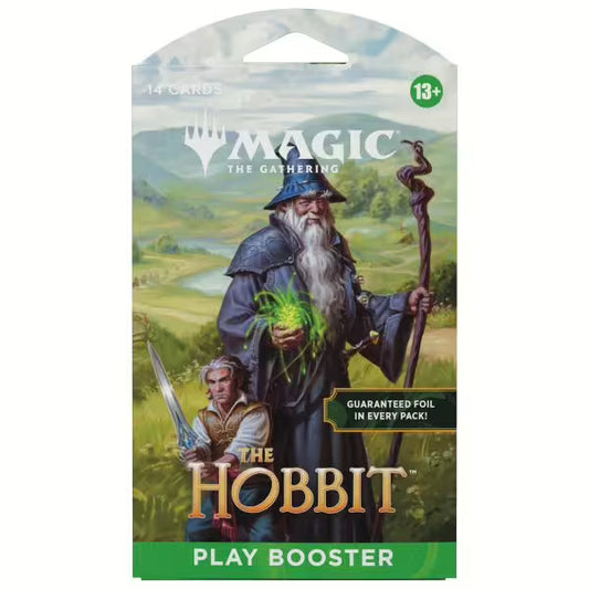 Een individueel Magic: The Gathering The Hobbit Sleeved Play Boosterpack in kartonnen verpakking.