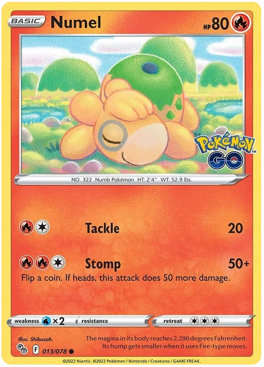 Numel 013/078 common Pokémon kaart uit de Pokemon GO set met Tackle en Stomp aanval