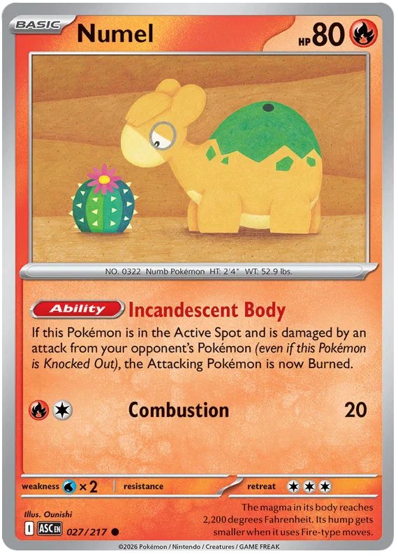 Numel common Pokémon kaart nummer 027 uit de Ascended Heroes Kayou serie