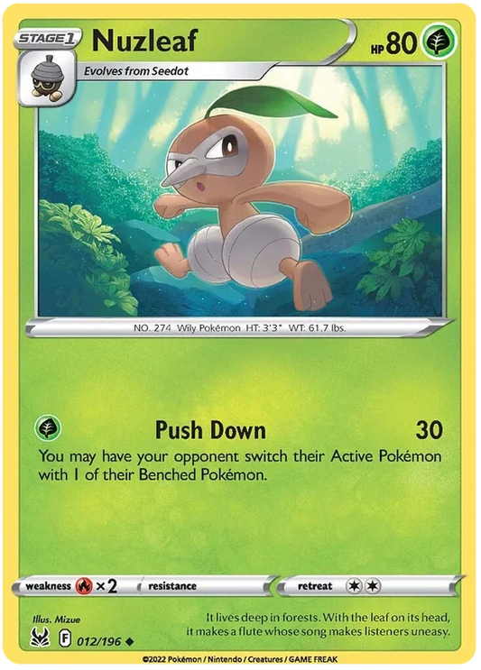 Nuzleaf Common kaart uit Pokémon Lost Origin – Grass-type Pokémon voor verzamelaars.