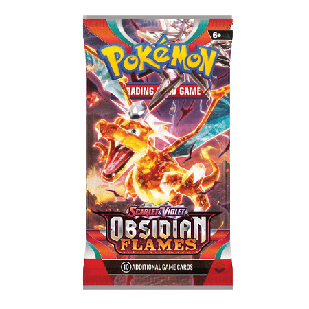Obsidian Flames boosterpack met kans op Charizard ex, Tyranitar, Dragonite en andere zeldzame Pokémon kaarten.