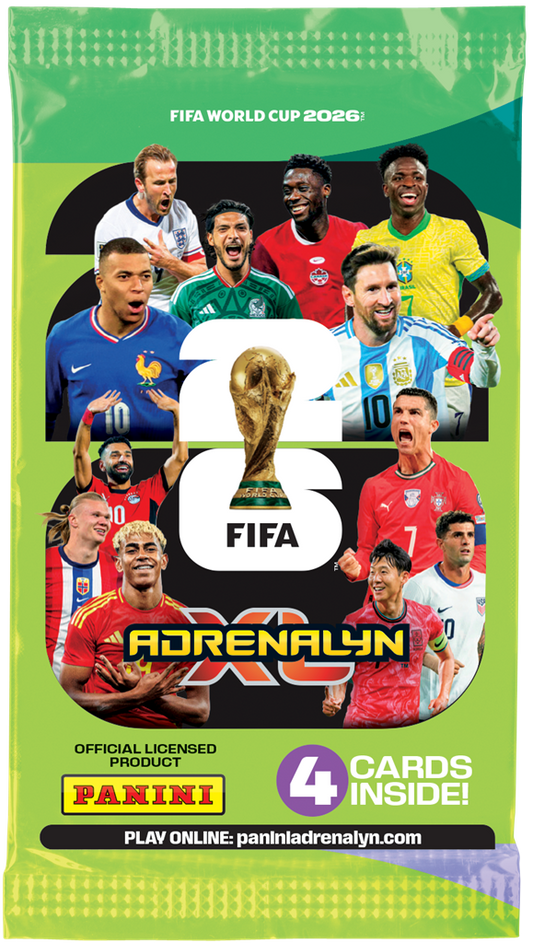Panini Adrenalyn XL FIFA World Cup 2026 booster pack met 4 kaarten en Tijjani Reijnders actie