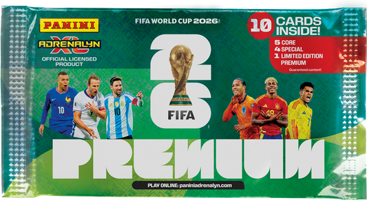 Panini Adrenalyn XL FIFA World Cup 2026 Premium Pack met exclusieve voetbaltrading cards en limited editions