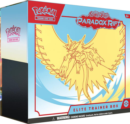 Pokémon TCG: Scarlet & Violet—Paradox Rift Elite Trainer Box met Roaring Moon ex en andere krachtige Pokémon.