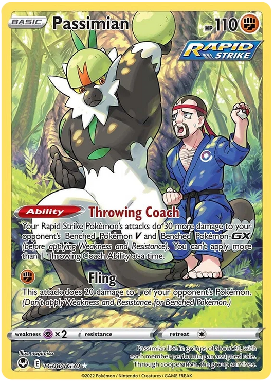 Passimian TG08 Trainer Gallery Silver Tempest Pokémon kaart met illustratie van Passimian