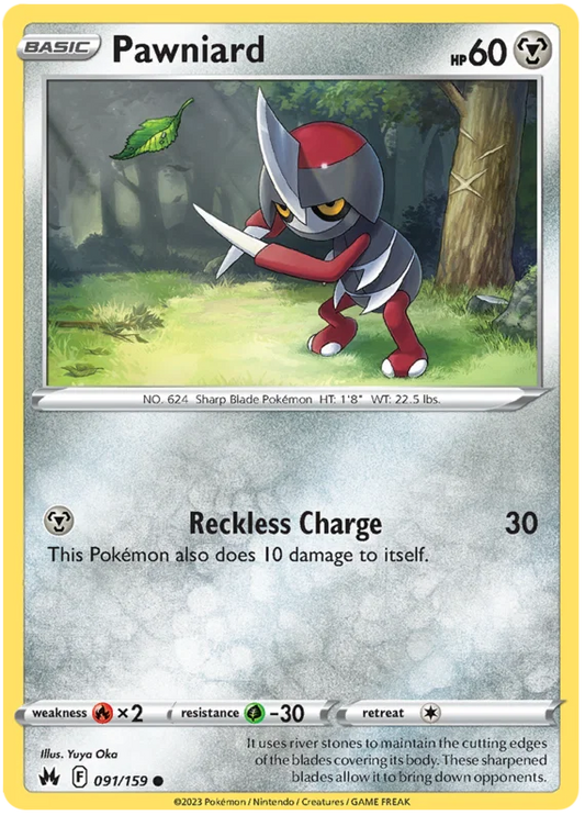 Pawniard #091 common Pokémon kaart uit de Crown Zenith set